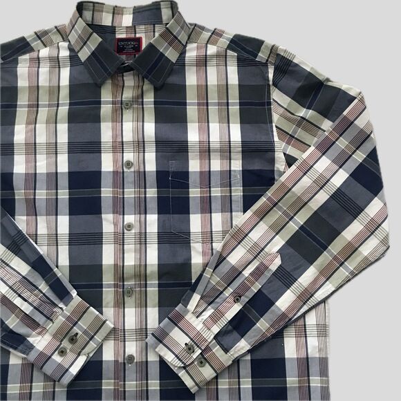Untuckit Blue Plaid Slim Fit Long Sleeve Collared Cotton Button Down Shirt L - Picture 2 of 6